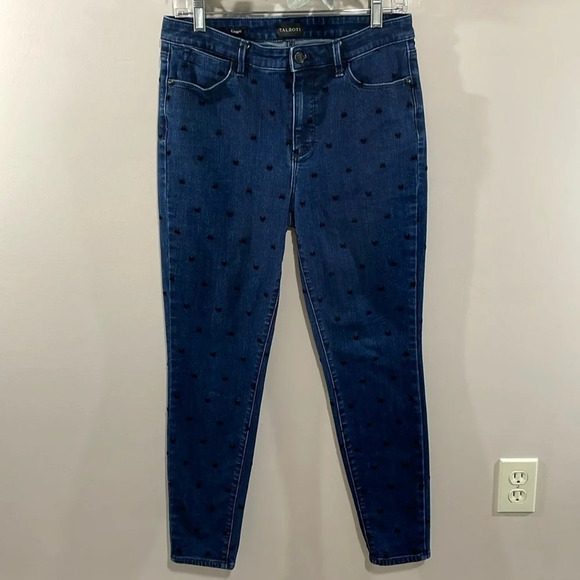 Talbots High Waist Ankle Jegging Velvet Bows Denim Jeans 8 - Picture 1 of 15